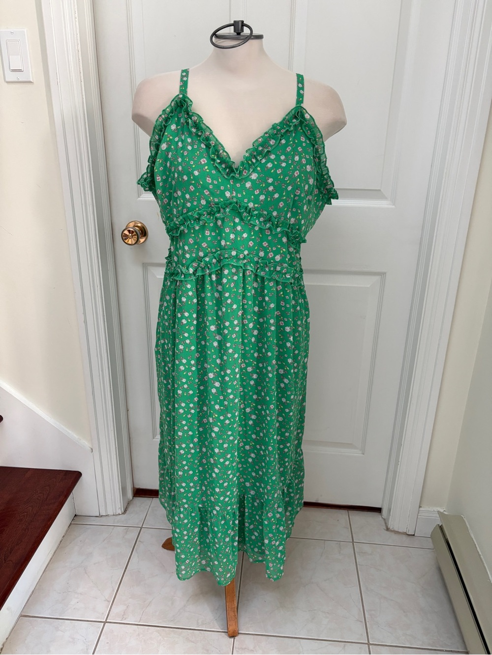 No Boundaries Green Floral Ruffle-Trim Midi Dress plus size